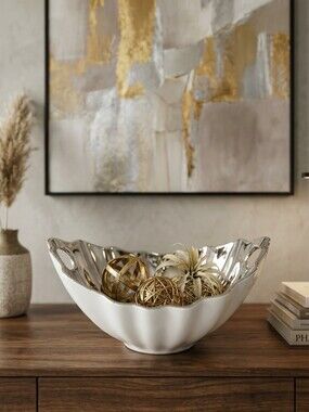 Strawberry Street White Porcelain Bowl with Silver Interior